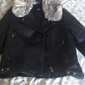 Faux / vegan leather jacket w/ removable fur
